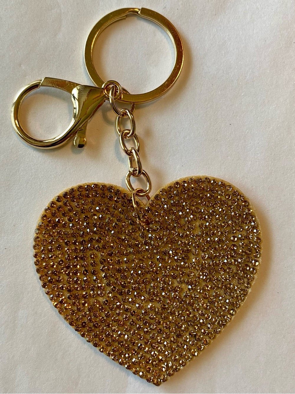 Gold Heart Crystal Bag Charm Keychain NWOT